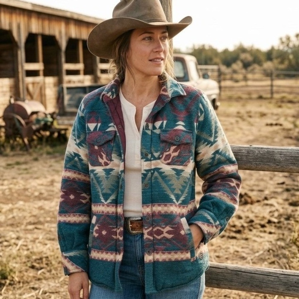 Ariat R.E.A.L. Shirt Jacket Women MTeal Southwestern Quilted Lined Shacket
